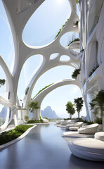 Futuristic hotel architecture of tomorrow concept.