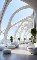 Futuristic hotel architecture of tomorrow concept.