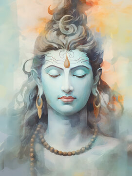 Lord Shiva Statue Painting Artwork, Generative AI