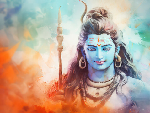 Lord Shiva Statue Painting Artwork, Generative AI