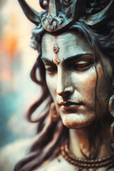 Lord Shiva Statue Painting Artwork, Generative AI