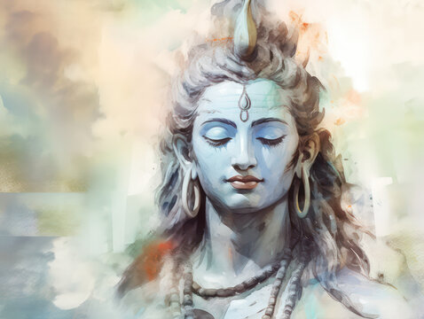 Lord Shiva Statue Painting Artwork, Generative AI