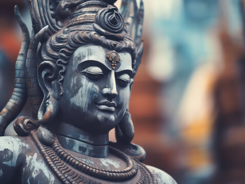 Lord Shiva Statue Painting Artwork, Generative AI