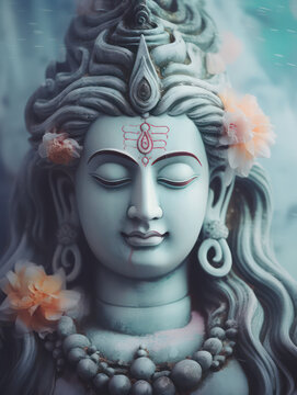 Lord Shiva Statue Painting Artwork, Generative AI