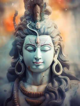 Lord Shiva Statue Painting Artwork, Generative AI