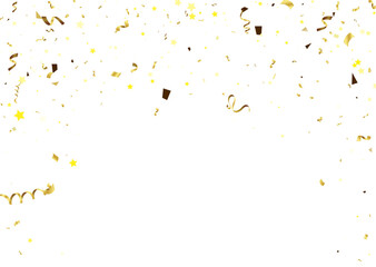 Celebration background template with confetti gold ribbons