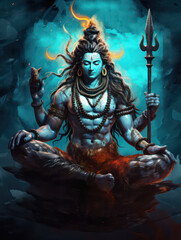 Lord Shiva Statue Painting Artwork, Generative AI