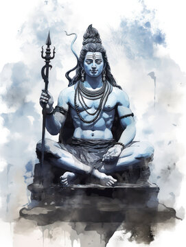 Lord Shiva Statue Painting Artwork, Generative AI