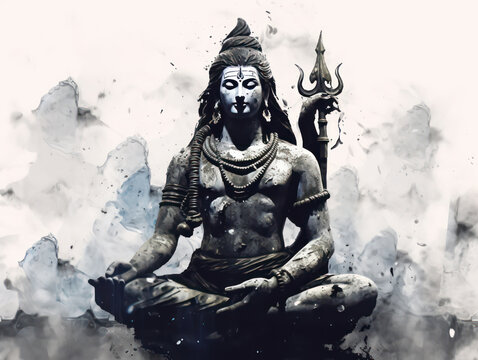 Lord Shiva Statue Painting Artwork, Generative AI