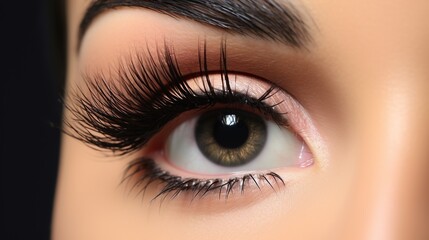 Obraz premium Beautiful young woman's eyes with bright fashion makeup and black false eyelashes