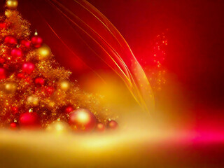 Red and golden Christmas background, copy space available