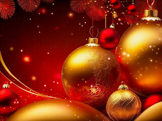 Red and golden Christmas background, copy space available