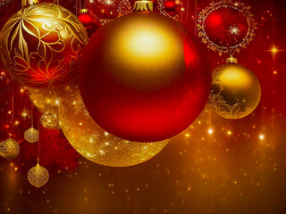 Red and golden Christmas background, copy space available