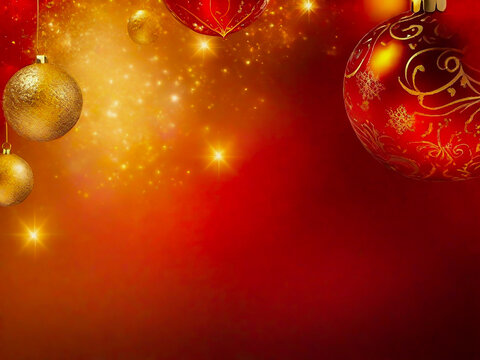 Red and golden Christmas background, copy space available