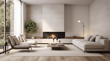 Modern Minimalism: Light-filled Living with Fireplace Ambiance