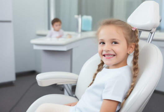 little girl at a Children's dentistry for healthy teeth and beautiful smile 