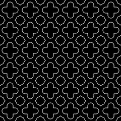 Seamless surface pattern design with quatrefoil figures. Oriental traditional ornament with repeated rounded shapes. Window tracery wallpaper. Grid motif. Digital paper abstract. Vector illustration.