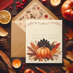thanksgiving blank card and envelope for invitation of thanksgiving day lunch or dinner, modern thanksgiving day invitation created with generative ai