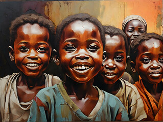 highly quality acrylic oil paint of a Portrait of an African Child for Children's Day in Africa.  - obrazy, fototapety, plakaty