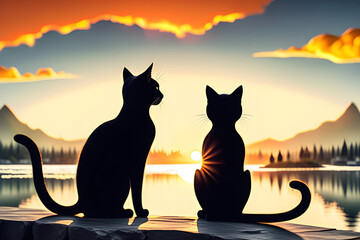 cats on sunset Generative AI