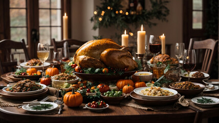 Obraz na płótnie Canvas Gather and Gratitude: Festive Dinner Delights