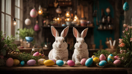 Whimsical Easter Bunny Scene