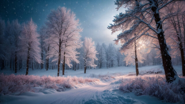 Magical Snowfall at Dusk