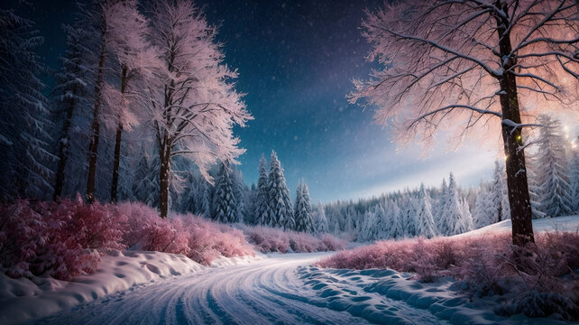 Frosted Pink Forest at Dusk