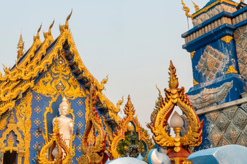 Fototapeta na wymiar Wat Rong Suea Ten, also known as the Blue Temple,exterior view,Chiang Rai city,Northern Thailand,Southeast Asia.