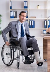 Male employee in wheel-chair in the office