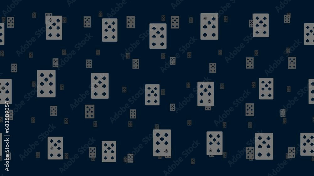 Poster seven of spades playing cards float horizontally from left to right. parallax fly effect. floating s