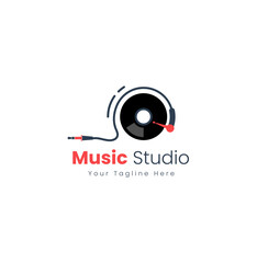 Music Studio with jack cable Logo Design Inspiration