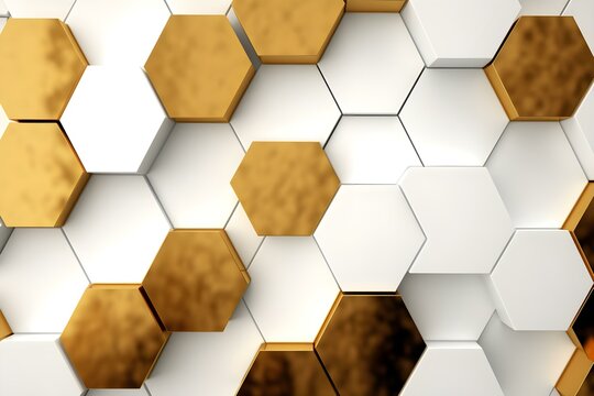 Abstract White Luxury Background With Golden Hexagons. 3d Rendering. © DavidGalih | Dikomo.