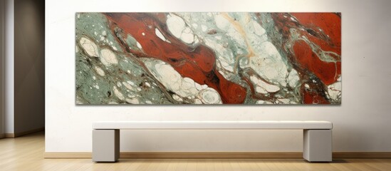 In an old art museum, a painting caught the attention of visitors, a masterpiece depicting a planet with a texture of white marble, lines of black and green, and a splash of red color on the granite