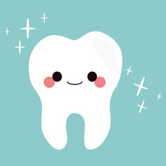 Obraz premium Clean and shiny tooth. Smiling and healthy tooth on blue background