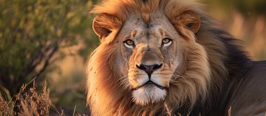 In the vast South African park of Kruger, amidst the breathtaking African wildlife, a majestic lion with a full, voluminous mane reigns as the epitome of the dangerous yet awe-inspiring Big Five