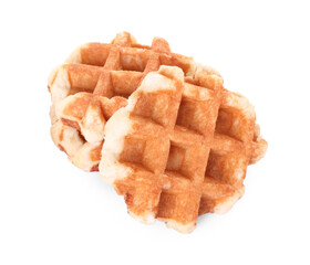 Many delicious Belgian waffles isolated on white