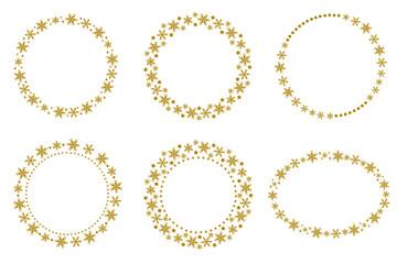 雪の結晶のフレームセット　ゴールド　素材　見出し　飾り枠　飾り罫　リース　丸い