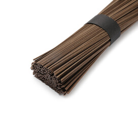 Uncooked buckwheat noodles (soba) isolated on white