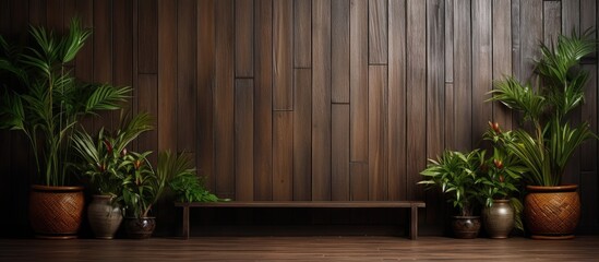 The vintage wood wall showcased intricate line patterns, enhancing its grunge texture, bringing a nostalgic appeal reminiscent of old Japanese and Chinese bamboo walls, blending harmoniously with the