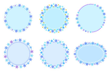 雪の結晶のフレームセット　素材　見出し　飾り枠　飾り罫　リース　丸い