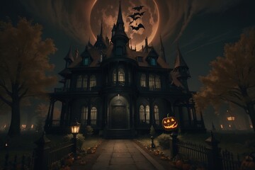 Halloween night view of the mansion
