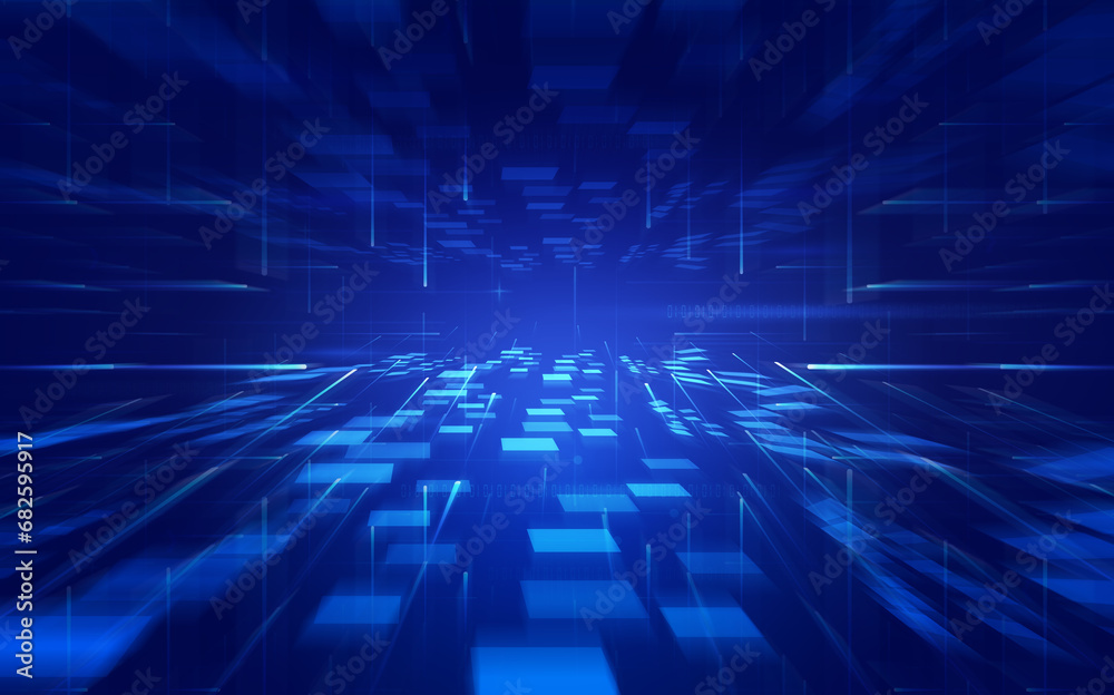 Poster radially moving blocks with spatial background of data technology