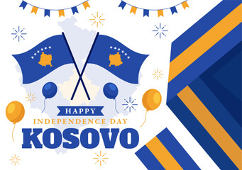 Kosovo Independence Day Vector Illustration on February 17 with Waving Flag in Happy Republic Celebration Holiday on Flat Cartoon Background