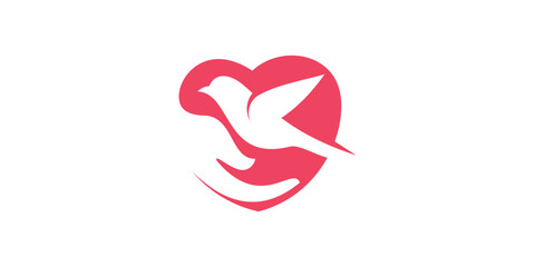 Negative space logo with a combination icon of hand and bird love combination.
