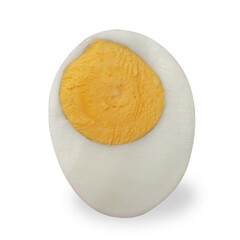 Hard boiled peeled chicken egg sliced in half cut out isolated