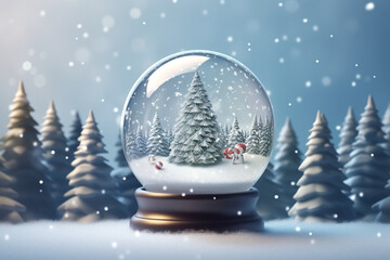 Christmas Snow globe with the falling snow, illustration 3d