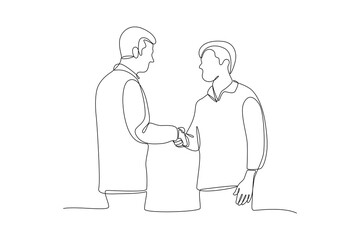 Fototapeta na wymiar One continuous line drawing of Business people shaking hands. Agreement, trust, cooperation concept. Doodle vector illustration in simple linear style.