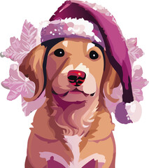 Perrito navideño con gorro y nariz roja de rodolfo