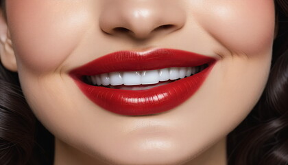 Fototapeta premium Radiant Smile: Close-Up of Woman with Red Lips